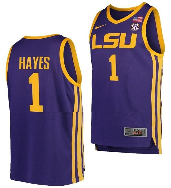 Men's Cam Hayes Jersey LSU Tigers College Basketball Purple #1