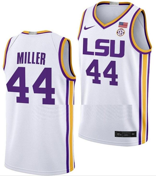 Men's Adam Miller Jersey LSU Tigers College Basketball Limited White #44