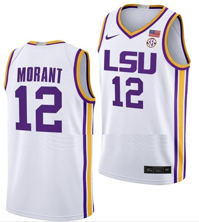 Men's Ja Morant Jersey LSU Tigers College Basketball Limited White #12