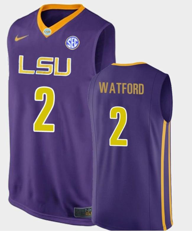 Men's Trendon Watford Jersey LSU Tigers College Basketball SEC Purple Replica #2