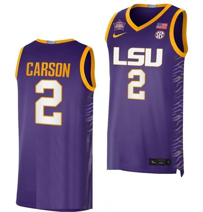 Men's Jasmine Carson Jersey LSU Tigers 2023 NCAA Basketball National Champions Purple #2