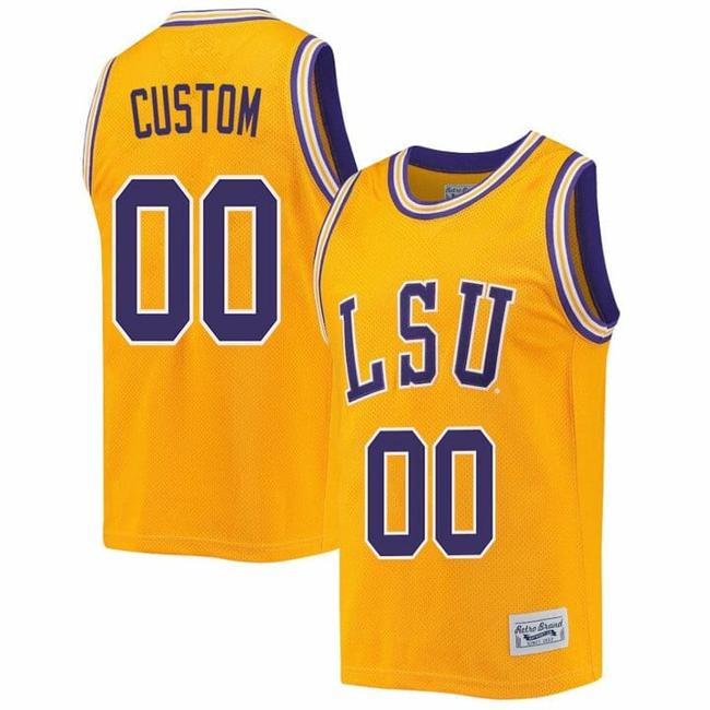 Men's Custom LSU Tigers Basketball Jersey Name and Number 2023 NCAA College Retro Gold