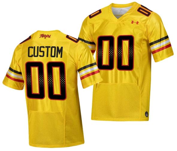 Men's Custom Maryland Terrapins Jersey Name and Number College Football Gold 2023 Script Uniform