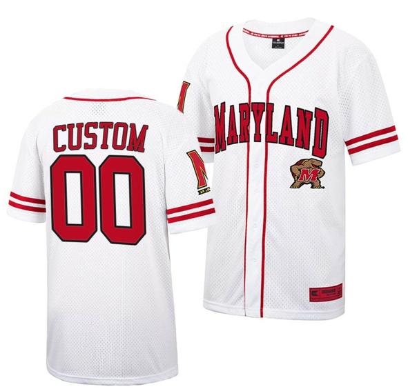 Men's Custom Maryland Terrapins Baseball Jersey Name and Number NCAA College Retro White