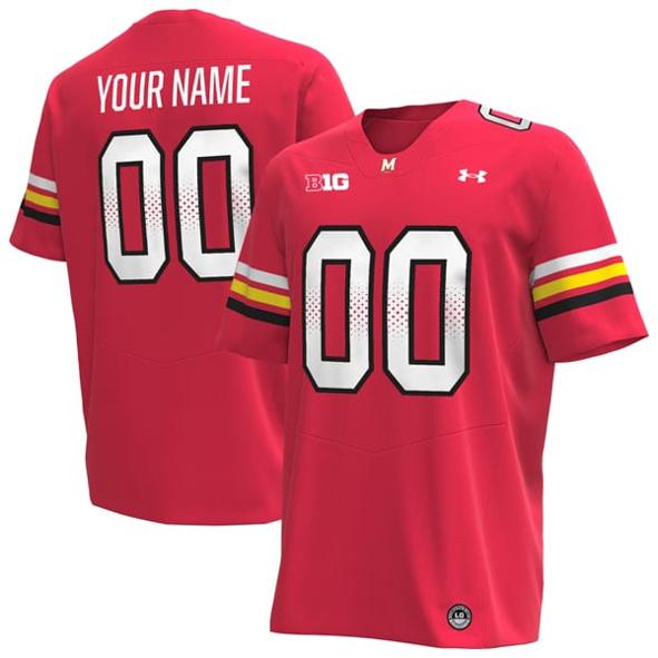 Men's Custom Maryland Terrapins Jersey Name and Number College Football Red Home All Stitched