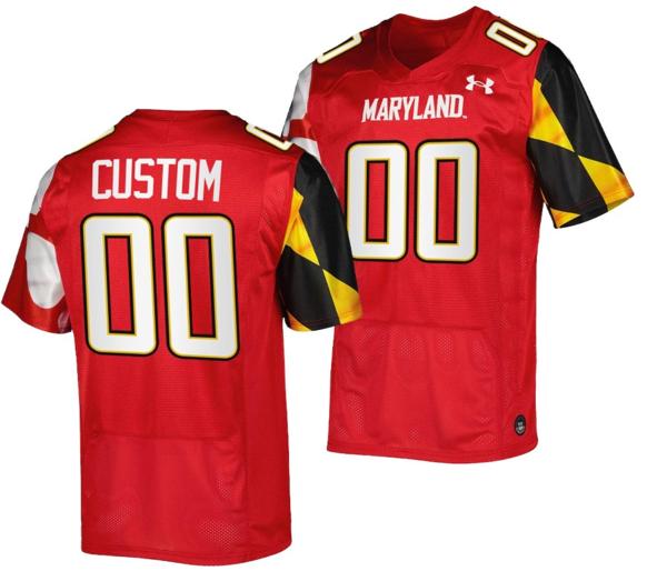 Men's Custom Maryland Terrapins Jersey Name and Number College Football Red 2022 - 2023 Replica Uniform