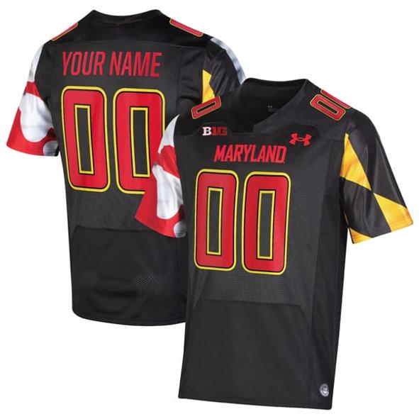 Men's Custom Maryland Terrapins Jersey Name and Number College Football Black Alternate Game All Stitched