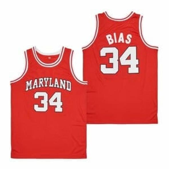 Men's Len Bias #34 Maryland Terrapins College Red Basketball Jersey