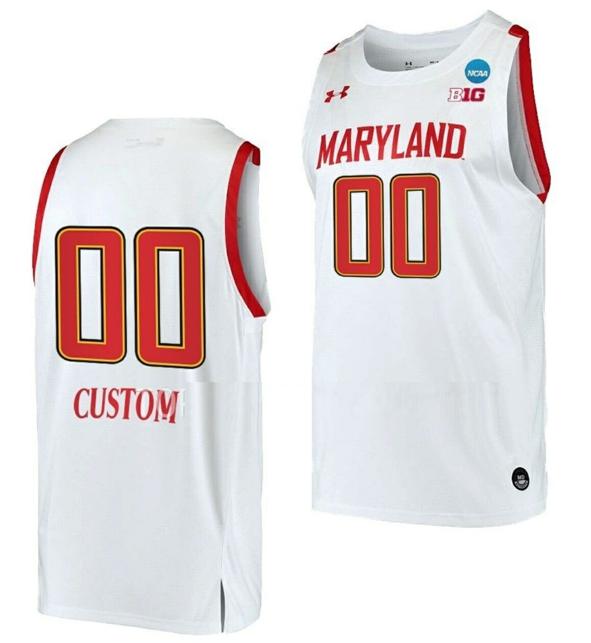 Men's Custom Maryland Terrapins Jersey College Basketball Name and Number 2023 NCAA March Madness White