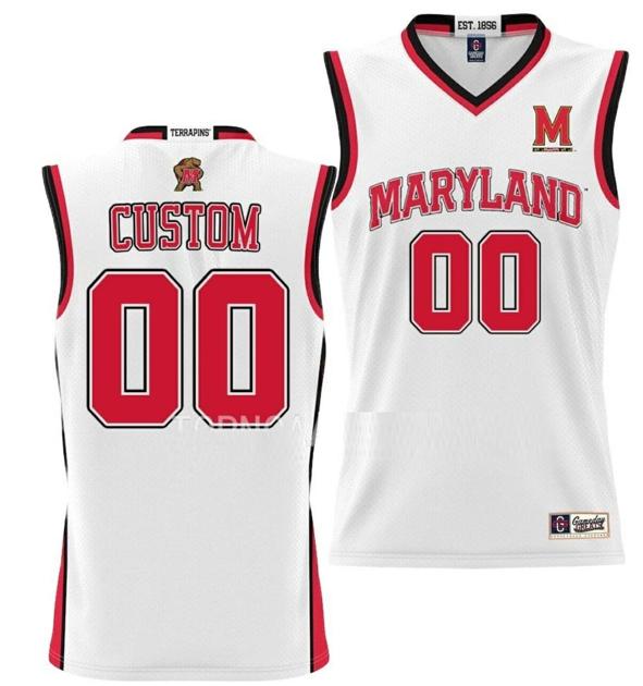 Men's Custom Maryland Terrapins Jersey Name and Number NIL Pick-A-Player College Basketball White