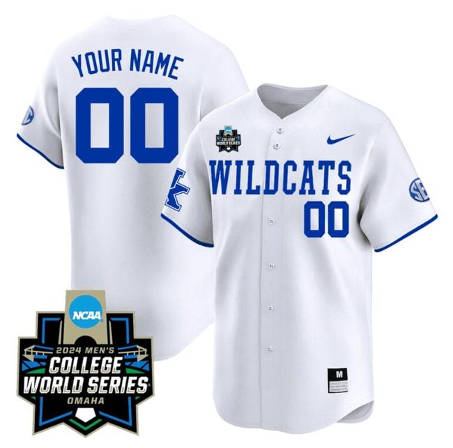 Men's Custom Kentucky Wildcats Jersey 2024 College World Series Vapor Premier Limited NCAA Baseball Stitched Wildcats White