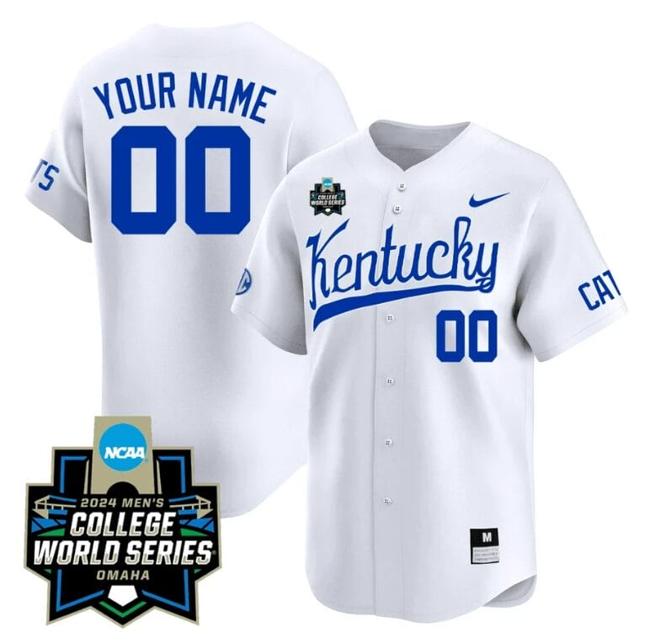 Men's Custom Kentucky Wildcats Jersey 2024 College World Series Vapor Premier Limited NCAA Baseball Stitched White