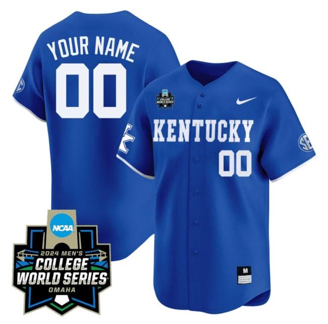 Men's Custom Kentucky Wildcats Jersey 2024 College World Series Vapor Premier Limited NCAA Baseball Stitched Blue