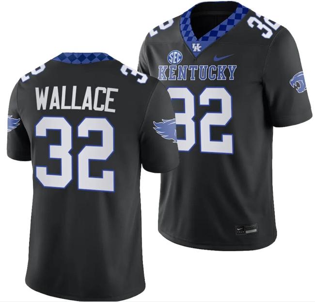 Men's Kentucky Wildcats Trevin Wallace Jersey #32 Alternate Football Game Black 2023