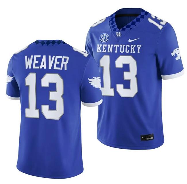 Men's Kentucky Wildcats JJ Weaver Jersey #13 NCAA Football 2023 Game Home Blue