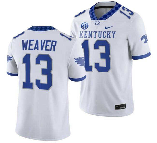 Men's Kentucky Wildcats JJ Weaver Jersey #13 College Football Game 2023 White