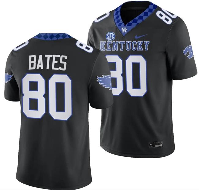 Men's Kentucky Wildcats Brenden Bates Jersey #80 Alternate Football Game Black 2023