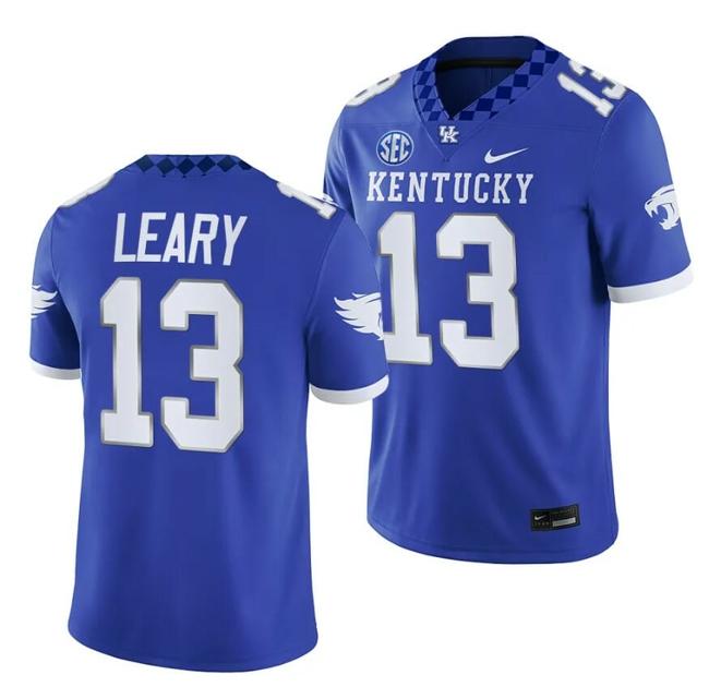 Men's Kentucky Wildcats Devin Leary Jersey #13 NCAA Football 2023 Game Home Blue