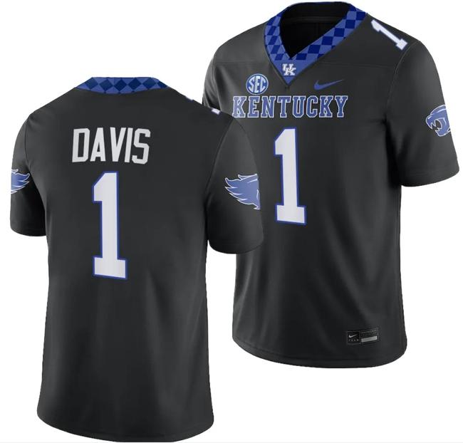 Men's Kentucky Wildcats Ray Davis Jersey #1 Alternate Football Game Black 2023