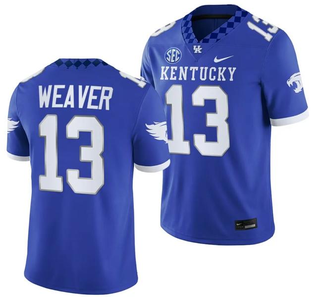 Men's Kentucky Wildcats JJ Weaver Jersey #13 College Football Game 2023 Blue