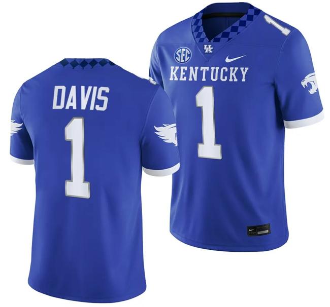 Men's Kentucky Wildcats Ray Davis Jersey #1 College Football Game 2023 Blue