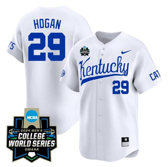 Men's Robert Hogan Jersey #29 Kentucky Wildcats 2024 College World Series Vapor Premier Limited NCAA Baseball Stitched White