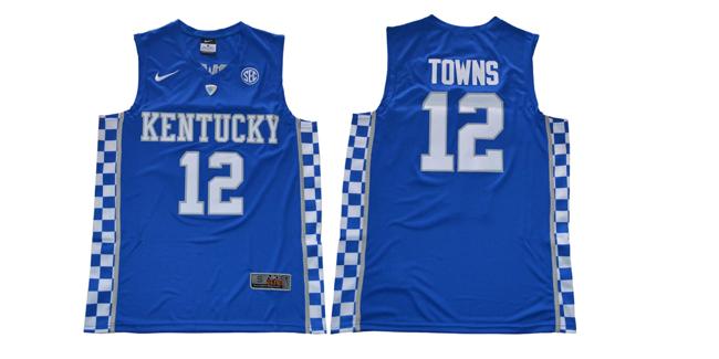 Men's Kentucky Wildcats #12 Towns NCAA Basketball Jersey Blue