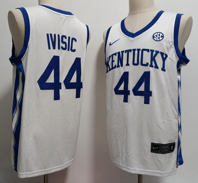 Men's Zvonimir Ivisic Jersey #44 Kentucky Wildcat College Basketball Stitched White