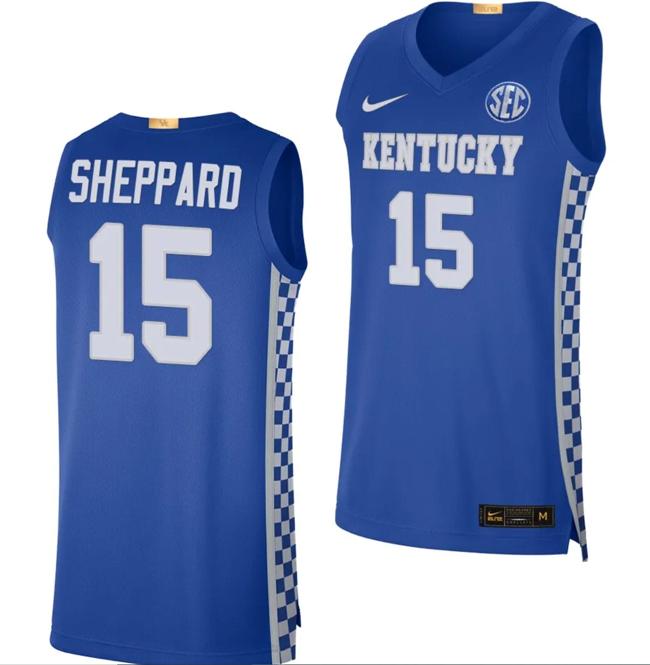 Men's Reed Sheppard Jersey #15 Kentucky Wildcats Limited College Basketball Replica Blue