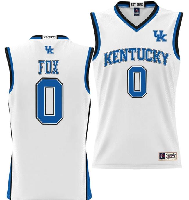 Men's De'Aaron Fox Jersey #0 Kentucky Wildcats NIL College Basketball Lightweight White