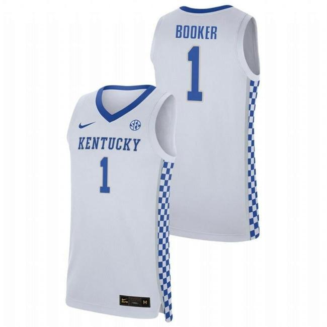 Men's Men’s Kentucky Wildcats #1 White Devin Booker Jersey College Basketball Jerseys