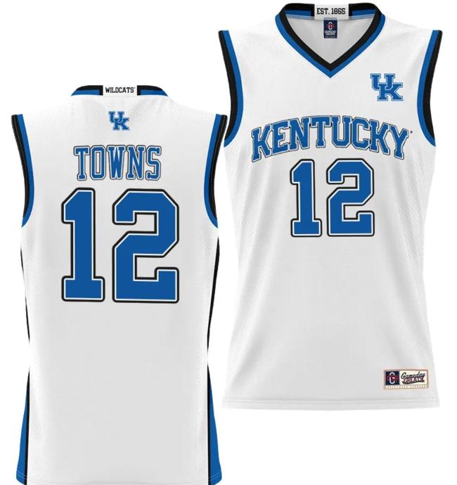 Men's Karl Anthony Towns Jersey #12 Kentucky Wildcats NIL College Basketball Lightweight White