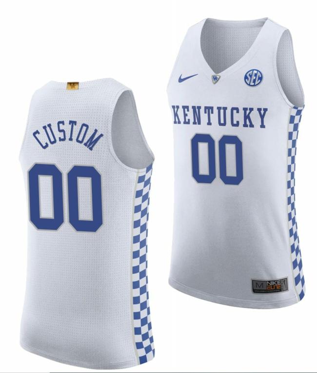 Men's Custom Kentucky Wildcats Jersey Name and Number College Basketball White Replica