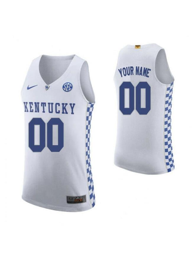 Men's Custom Kentucky Wildcats Jersey College Basketball Name and Number Elite Road White