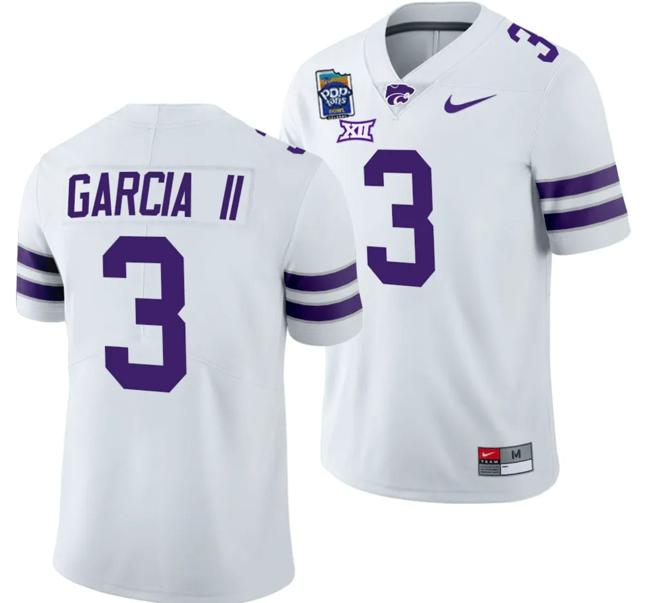 Men's RJ Garcia II Jersey #3 Kansas State Wildcats 2023 Pop-Tarts Bowl Football White