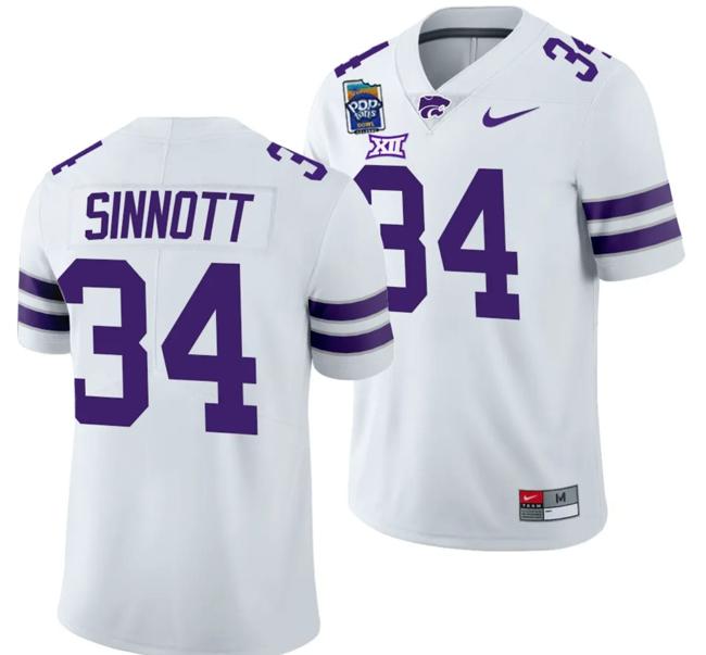 Men's Ben Sinnott Jersey #34 Kansas State Wildcats 2023 Pop-Tarts Bowl Football White