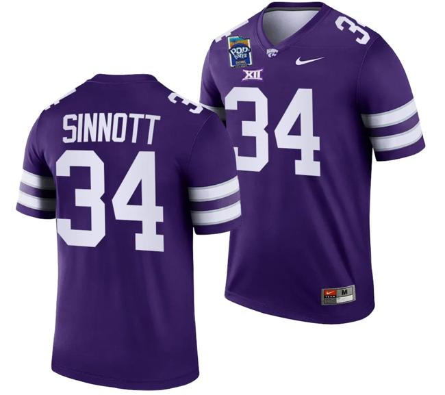 Men's Ben Sinnott Jersey #34 Kansas State Wildcats 2023 Pop-Tarts Bowl Football Purple