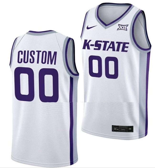 Men's Custom Kansas State Wildcats Jersey Name and Number College Basketball Uniform White