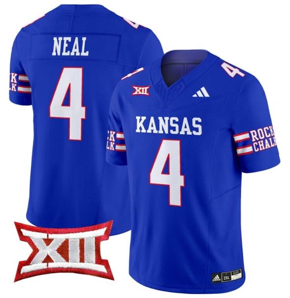 Men's Devin Neal Jersey #4 Kansas Jayhawks 2024 Vapor College Football Vapor Limited Royal