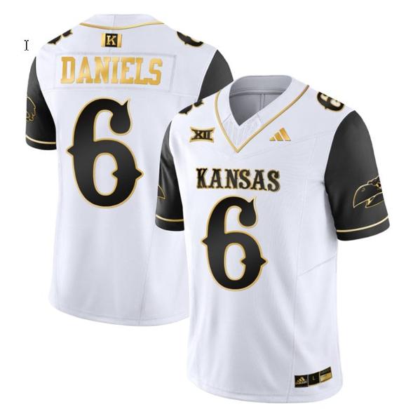 Men's Jalon Daniels Jersey #6 Kansas Jayhawks Blackhawk Gold Vapor Football Black Sleeves