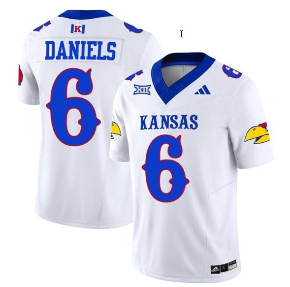 Men's Jalon Daniels Jersey #6 Kansas Jayhawks Blackhawk Vapor Limited Football White