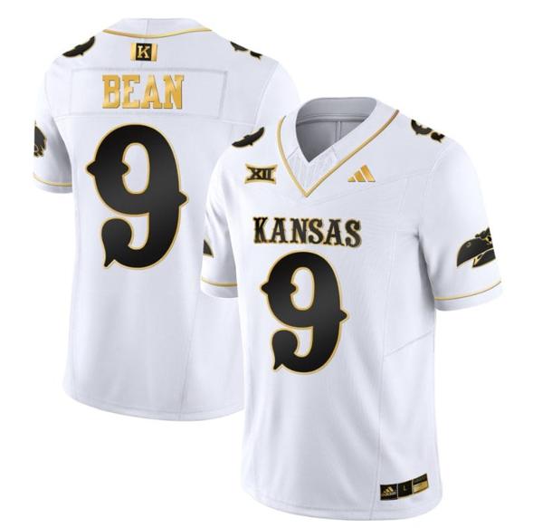 Men's Jason Bean Jersey #9 Kansas Jayhawks Blackhawk Gold Vapor Football White Gold