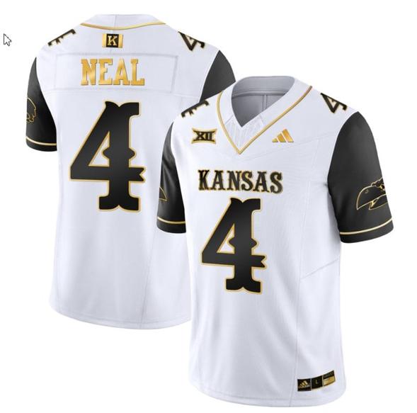 Men's Devin Neal Jersey #4 Kansas Jayhawks Blackhawk Gold Vapor Football Black Sleeves