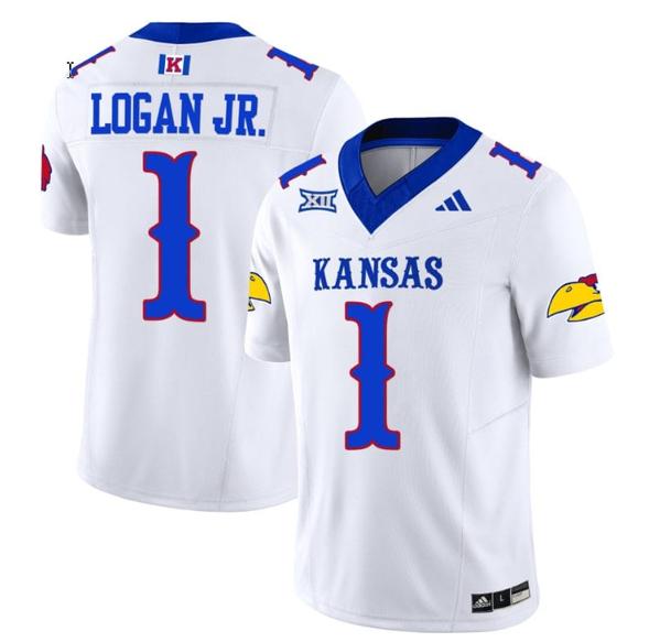 Men's Kenny Logan Jr Jersey #1 Kansas Jayhawks Blackhawk Vapor Limited Football White