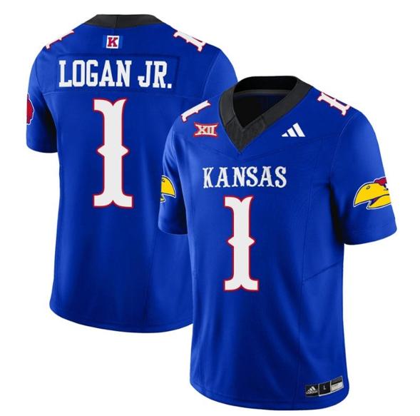 Men's Kenny Logan Jr Jersey #1 Kansas Jayhawks Blackhawk Vapor Limited Football Royal