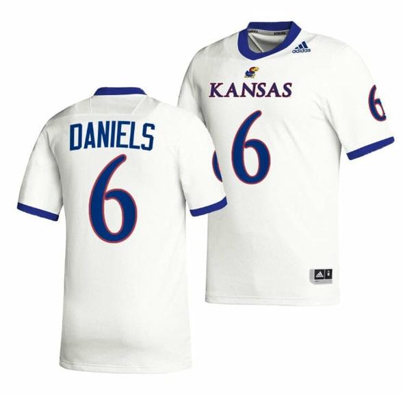 Men's Kansas Jayhawks Jalon Daniels Jersey #6 College Football White