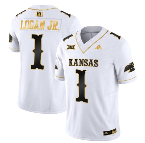 Men's Kenny Logan Jr Jersey #1 Kansas Jayhawks Blackhawk Gold Vapor Football White Gold