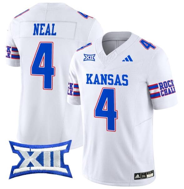 Men's Devin Neal Jersey #4 Kansas Jayhawks 2024 Vapor College Football Vapor Limited White