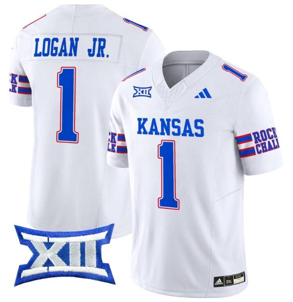 Men's Kenny Logan Jr Jersey #1 Kansas Jayhawks 2024 Vapor College Football Vapor Limited White