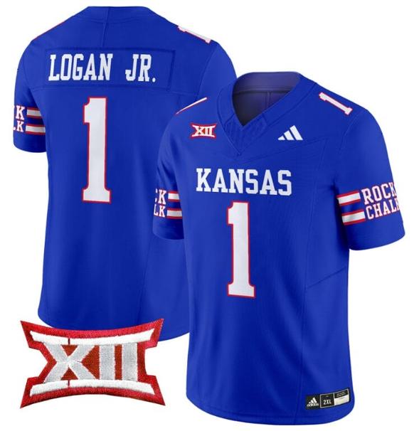 Men's Kenny Logan Jr Jersey #1 Kansas Jayhawks 2024 Vapor College Football Vapor Limited Royal